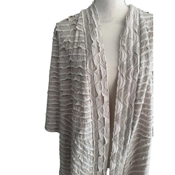 CHICOS Travelers Beige Ruffle Trim Open Jacket Size Chicos 2 -  US 12/14 - Picture 3 of 8